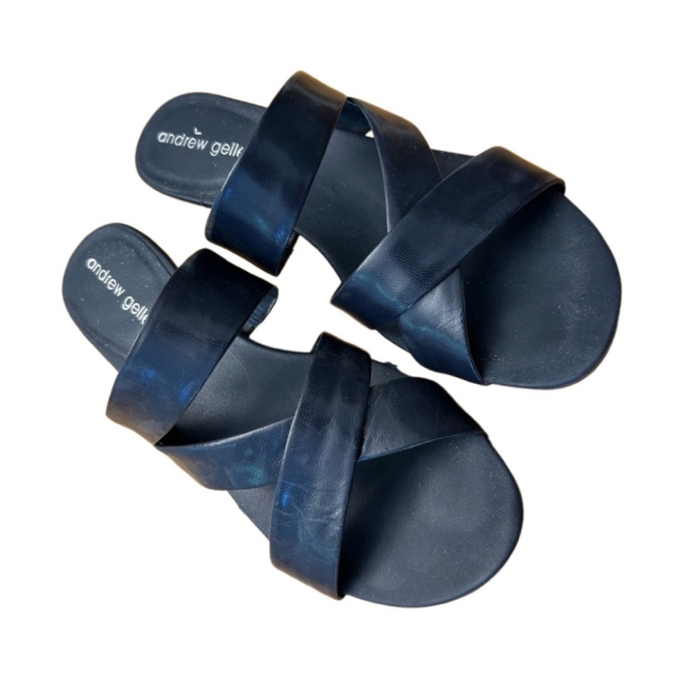 ANDREW GELLER Black Slide Sandals with X-Strap Design